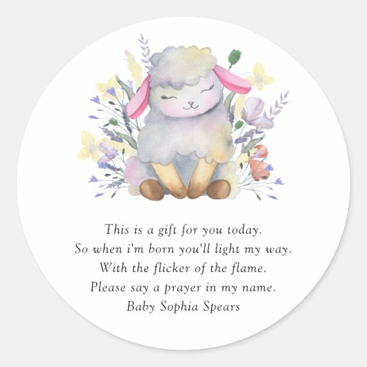 Lief baby Lamb - Prayer Candle Label (Voorkant)