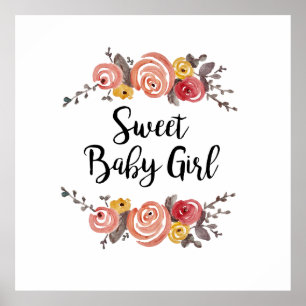 Lief Baby Meisje Bloem Schilderen Baby shower Poster