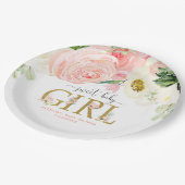 Lief baby meisje blush roze bloesem baby shower papieren bordje (Gekanteld)