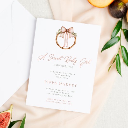 Lief Baby Meisje Coquette Bow & Hoop Baby shower Kaart