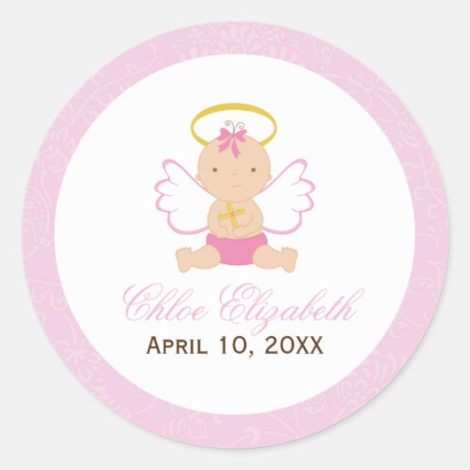 Lief Baby Meisje Dopen Ronde Sticker (Voorkant)