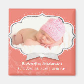Lief Baby Meisje Foto Geboorte Aankondiging Magnet (Voorkant)