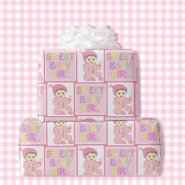 Lief Baby Meisje In Roze Baby shower Pastel Cadeaupapier
