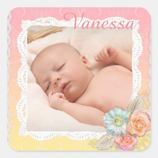 Lief Baby Meisje Koraal Bloemen Sticker (Voorkant)