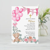 Lief Baby Meisje Roze Ballon Eerste Heilige Commun Kaart (Staand voorkant)