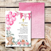 Lief Baby Meisje Roze Ballon Eerste Heilige Commun Kaart