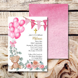 Lief Baby Meisje Roze Ballon Eerste Heilige Commun Kaart