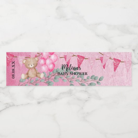 Lief Baby Meisje Roze Ballon Eucalyptus Custom Waterfles Etiket (Enkel label)