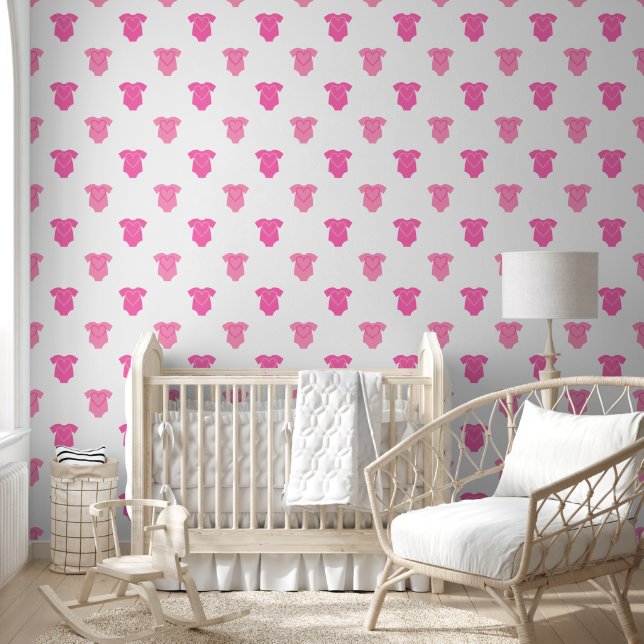 Lief Baby Meisje Roze Mode Patroon Kwekerij Behang (Kinderen)