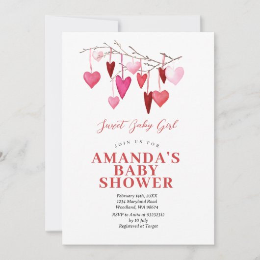 Lief Baby Meisje Valentijn Balloon Baby shower Kaart (Voorkant)