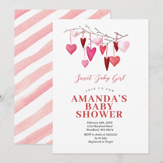 Lief Baby Meisje Valentijn Balloon Baby shower Kaart (Voorkant / Achterkant)