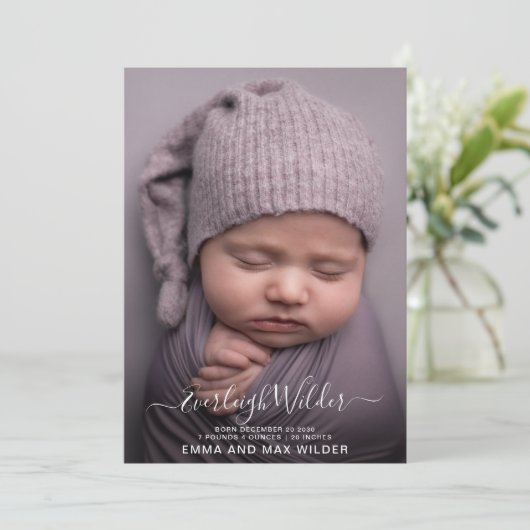 Lief babyfoto-scriptoverlay geboorte  aankondiging (Staand voorkant)