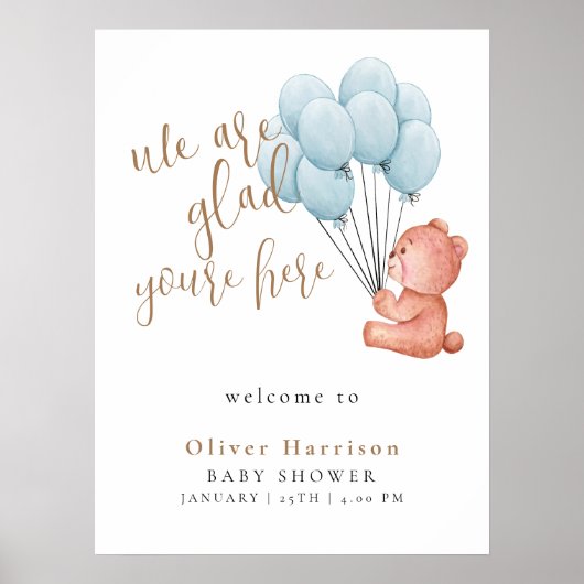 Lief Beer Baby shower Blauw Ballon Welkomstbord Poster (Voorkant)