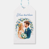 Lief blauw bruidspaar aanpasbaar cadeaulabel (Voorkant)
