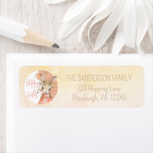 Lief Bloemen Konijn Gelukkig Pasen Retouradres Etiket (Insitu)
