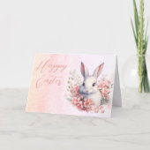 Lief Bloemen Waterverf Paashaas Happy Easter Feestdagen Kaart (Voorkant)