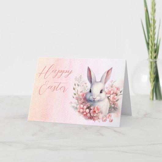 Lief Bloemen Waterverf Paashaas Happy Easter Feestdagen Kaart (Voorkant)