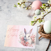 Lief Bloemen Waterverf Paashaas Happy Easter Feestdagen Kaart