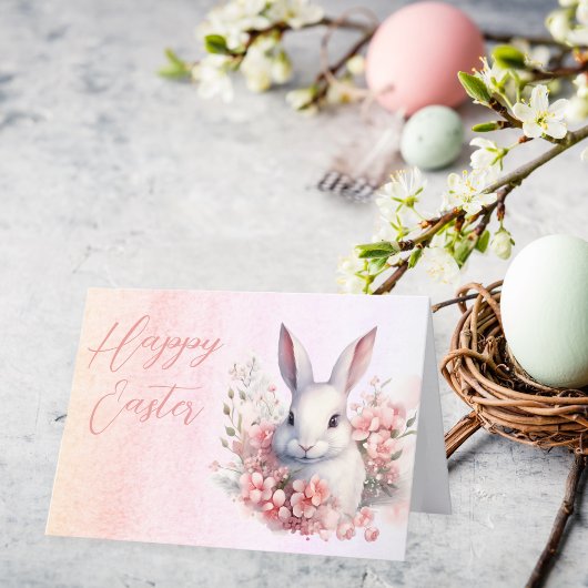 Lief Bloemen Waterverf Paashaas Happy Easter Feestdagen Kaart
