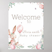 lief bloemig klein konijntje baby shower poster (Voorkant)