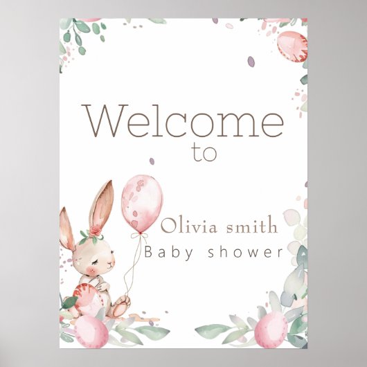 lief bloemig klein konijntje baby shower poster (Voorkant)