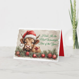 Lief bruin kalf kerstkaart - Personaliseer het! Feestdagen Kaart