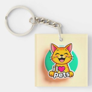 Lief cartoon kat logo met tekst die liefde promoot sleutelhanger