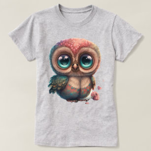 Lief cartoon-uil met grote ogen en hart t-shirt