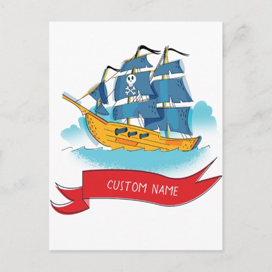 Lief cartoonpiratenschip Aangepaste tekst Briefkaart (Voorkant)