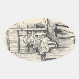 Lief charmant  klein meisje lezen boek ovale sticker