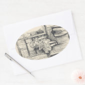 Lief charmant klein meisje lezen boek ovale sticker (Envelop)