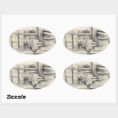 Lief charmant klein meisje lezen boek ovale sticker (Vel)