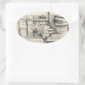 Lief charmant klein meisje lezen boek ovale sticker (Tas)