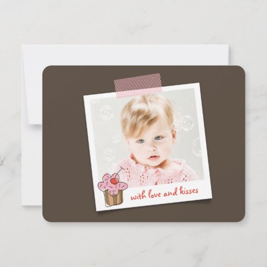 Lief Cherry Cupcakes Chic Meisje Verjaardag Dank u Notitiekaartje (Achterkant)