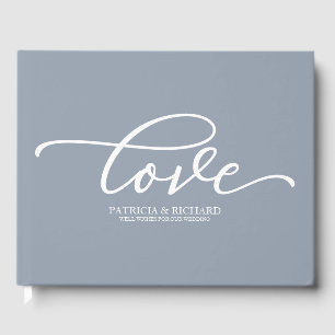 Lief Chic Schrift Stof Stof Dusty Blue Trouwjurk Gastenboek