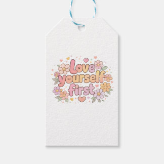Lief Citaat over Zelfliefde met Bloemen Ontwerp | Cadeaulabel