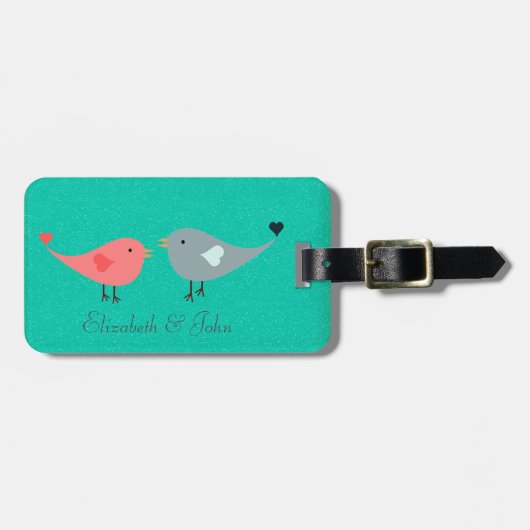 Lief Cute Vogels Op Glittery Bagagelabel (Voorkant horizontaal)