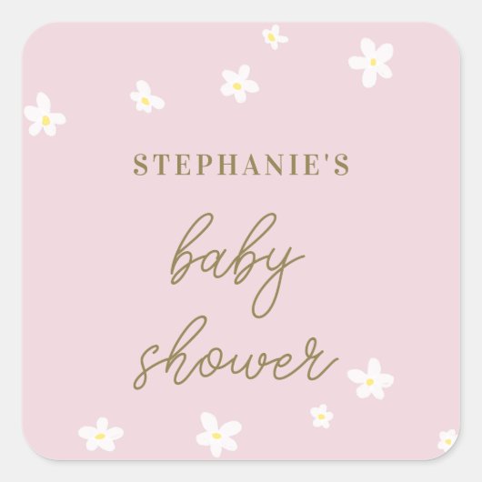 Lief Daisy Roze Goud Kalligrafie Baby Meisje Douch Vierkante Sticker (Voorkant)