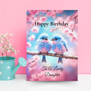 Lief Dochter Pastel Fluffy Blauwe Vogels Verjaarda Kaart
