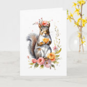 Lief eekhoorntje met lente bloemen blanco kaart (Gele Bloem)
