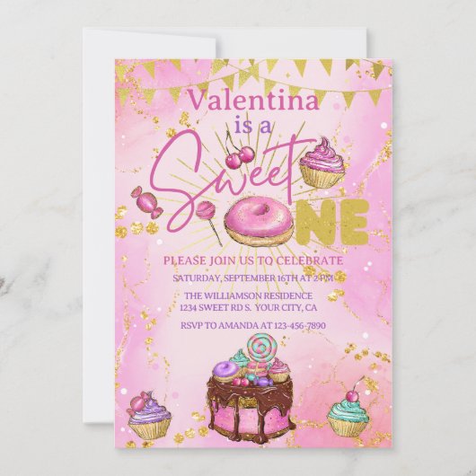 Lief Een 1e Verjaardag Roze Faux Glitter Donut Kaart (Voorkant)