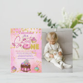 Lief Een 1e Verjaardag Roze Faux Glitter Foto Kaart (Staand voorkant)
