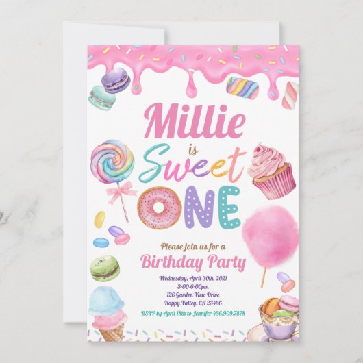 Lief Een 1e Verjaardagsfeestje Roze Pastel Sprinkl Kaart (Voorkant)