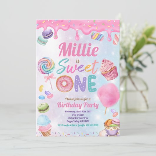 Lief Een 1e Verjaardagsfeestje Roze Pastel Sprinkl Kaart (Staand voorkant)