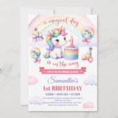 Lief Eenhoorn Waterverf Roze Meisje 1e Verjaardag Kaart (Voorkant)