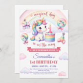 Lief Eenhoorn Waterverf Roze Meisje 1e Verjaardag Kaart (Voorkant / Achterkant)