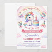 Lief Eenhoorn Waterverf Roze Meisje 1e Verjaardag Kaart (Voorkant / Achterkant)