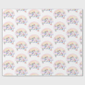 Lief Eenhoorn Waterverf Roze Meisje Eerste Verjaar Cadeaupapier (Vlak)