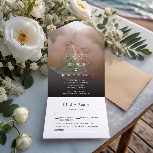 Lief eenvoudig foto bruiloft all in one uitnodiging