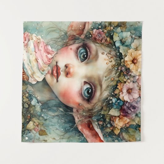 Lief elfje met een cupcake wandkleed (Voorkant (horizontaal))